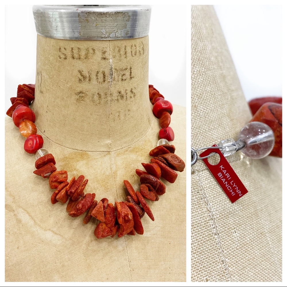 KARI LYNN BIANCHI chunky red boho necklace.